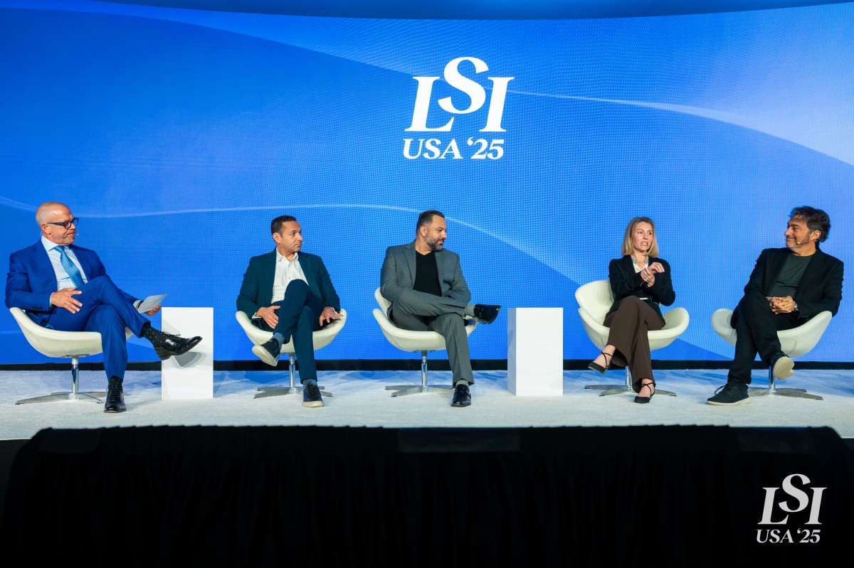 LSI USA '25 Build to Buy panel featuring (from left to right) Joe Mullings, Andrew ElBardissi, Ramin Mousavi, Addie Harris, and Josh Makower